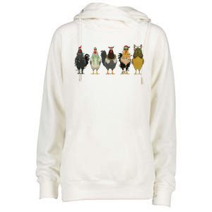 Chicken Christmas Lights Farm Animal Christmas Funny Chicken Lover Xmas Womens Funnel Neck Pullover Hood