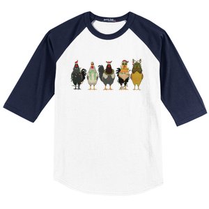 Chicken Christmas Lights Farm Animal Christmas Funny Chicken Lover Xmas Baseball Sleeve Shirt