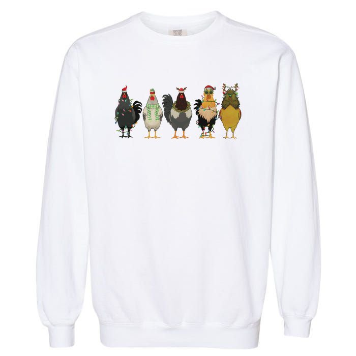 Chicken Christmas Lights Farm Animal Christmas Funny Chicken Lover Xmas Garment-Dyed Sweatshirt