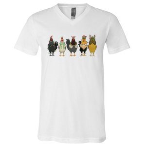 Chicken Christmas Lights Farm Animal Christmas Funny Chicken Lover Xmas V-Neck T-Shirt