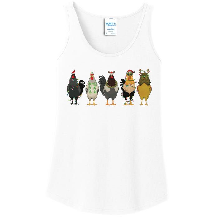 Chicken Christmas Lights Farm Animal Christmas Funny Chicken Lover Xmas Ladies Essential Tank