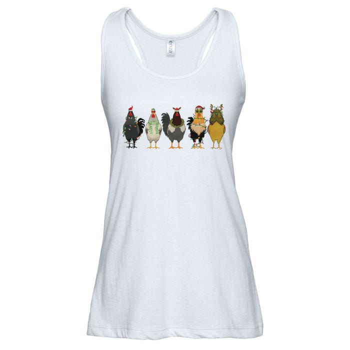 Chicken Christmas Lights Farm Animal Christmas Funny Chicken Lover Xmas Ladies Essential Flowy Tank