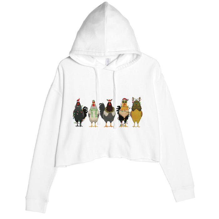 Chicken Christmas Lights Farm Animal Christmas Funny Chicken Lover Xmas Crop Fleece Hoodie