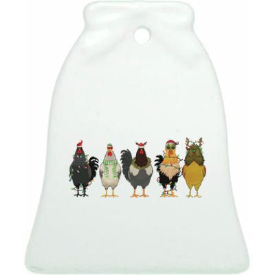 Chicken Christmas Lights Farm Animal Christmas Funny Chicken Lover Xmas Ceramic Bell Ornament