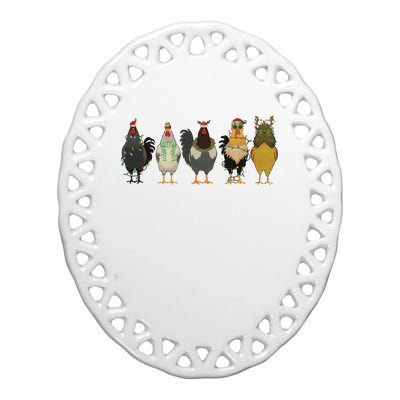 Chicken Christmas Lights Farm Animal Christmas Funny Chicken Lover Xmas Ceramic Oval Ornament