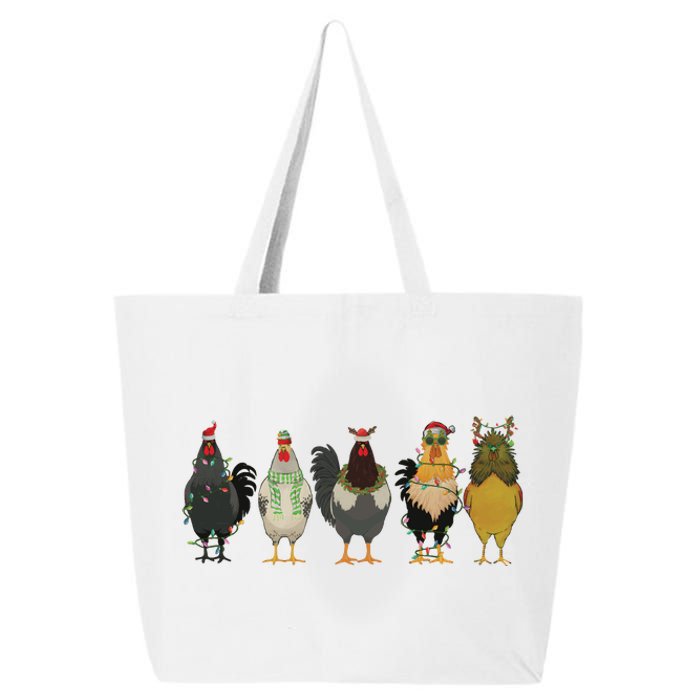 Chicken Christmas Lights Farm Animal Christmas Funny Chicken Lover Xmas 25L Jumbo Tote