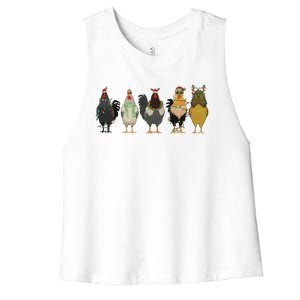 Chicken Christmas Lights Farm Animal Christmas Funny Chicken Lover Xmas Women's Racerback Cropped Tank