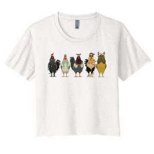 Chicken Christmas Lights Farm Animal Christmas Funny Chicken Lover Xmas Women's Crop Top Tee