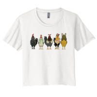 Chicken Christmas Lights Farm Animal Christmas Funny Chicken Lover Xmas Women's Crop Top Tee