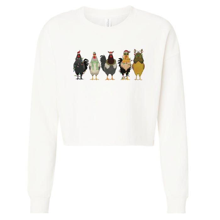 Chicken Christmas Lights Farm Animal Christmas Funny Chicken Lover Xmas Cropped Pullover Crew