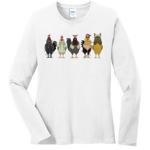 Chicken Christmas Lights Farm Animal Christmas Funny Chicken Lover Xmas Ladies Long Sleeve Shirt