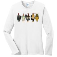 Chicken Christmas Lights Farm Animal Christmas Funny Chicken Lover Xmas Ladies Long Sleeve Shirt