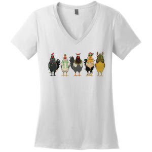 Chicken Christmas Lights Farm Animal Christmas Funny Chicken Lover Xmas Women's V-Neck T-Shirt