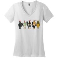 Chicken Christmas Lights Farm Animal Christmas Funny Chicken Lover Xmas Women's V-Neck T-Shirt