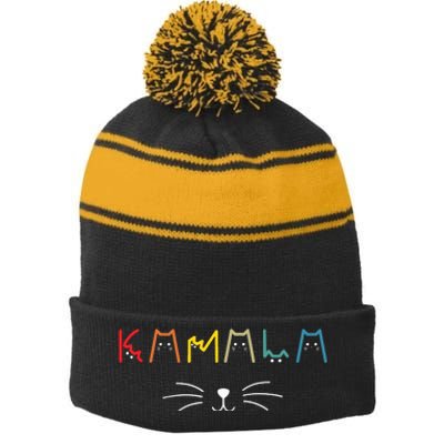 Commala Cat Lettering Positive Funny Cat Letters Stripe Pom Pom Beanie