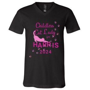 Childless Cat Lady For Harris 2024 Gift V-Neck T-Shirt