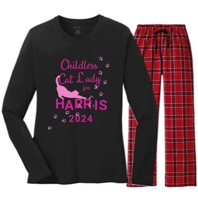 Childless Cat Lady For Harris 2024 Gift Women's Long Sleeve Flannel Pajama Set 