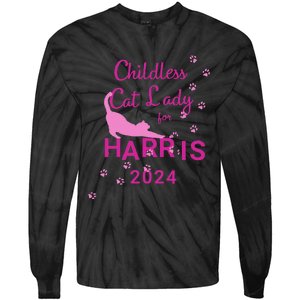 Childless Cat Lady For Harris 2024 Gift Tie-Dye Long Sleeve Shirt