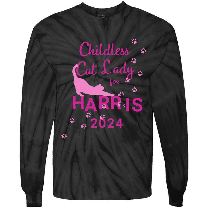 Childless Cat Lady For Harris 2024 Gift Tie-Dye Long Sleeve Shirt