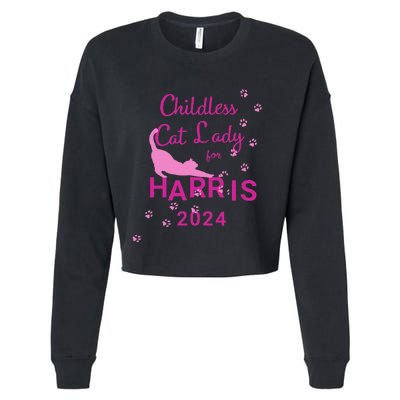 Childless Cat Lady For Harris 2024 Gift Cropped Pullover Crew