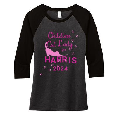 Childless Cat Lady For Harris 2024 Gift Women's Tri-Blend 3/4-Sleeve Raglan Shirt