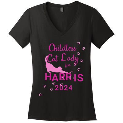 Childless Cat Lady For Harris 2024 Gift Women's V-Neck T-Shirt