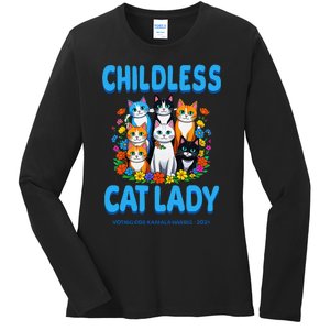 Childless Cat Lady For Kamala Harris President 2024 Campaign Ladies Long Sleeve Shirt