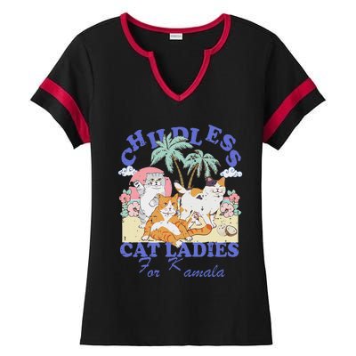 Childless Cat Lady For Kamala Harris 2024 Election Funny Cat Love Ladies Halftime Notch Neck Tee