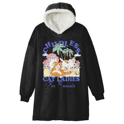 Childless Cat Lady For Kamala Harris 2024 Election Funny Cat Love Hooded Wearable Blanket