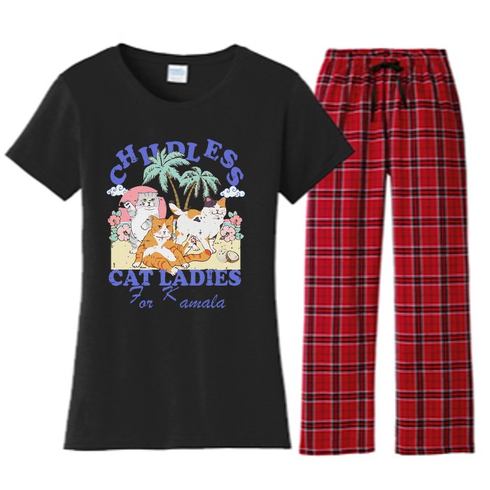 Childless Cat Lady For Kamala Harris 2024 Election Funny Cat Love Women's Flannel Pajama Set