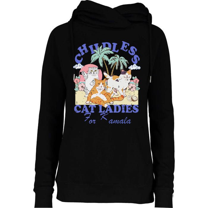 Childless Cat Lady For Kamala Harris 2024 Election Funny Cat Love Womens Funnel Neck Pullover Hood