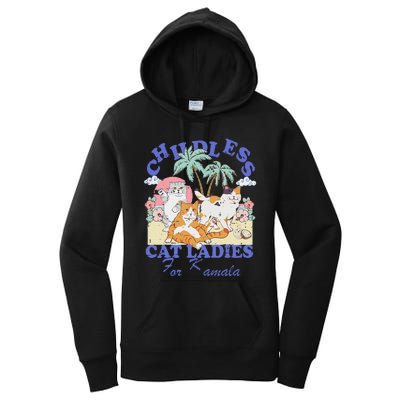 Childless Cat Lady For Kamala Harris 2024 Election Funny Cat Love Women's Pullover Hoodie