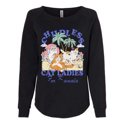 Childless Cat Lady For Kamala Harris 2024 Election Funny Cat Love Womens California Wash Sweatshirt