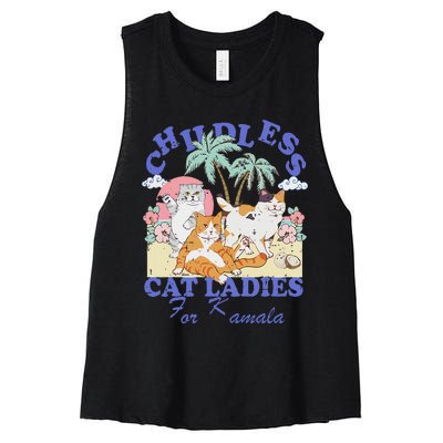 Childless Cat Lady For Kamala Harris 2024 Election Funny Cat Love Women's Racerback Cropped Tank