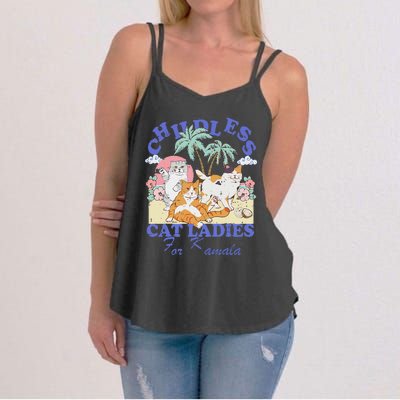 Childless Cat Lady For Kamala Harris 2024 Election Funny Cat Love Women's Strappy Tank