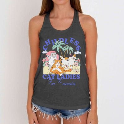 Childless Cat Lady For Kamala Harris 2024 Election Funny Cat Love Women's Knotted Racerback Tank