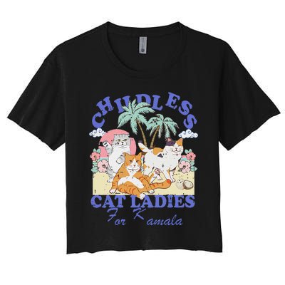 Childless Cat Lady For Kamala Harris 2024 Election Funny Cat Love Women's Crop Top Tee