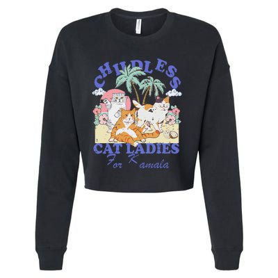 Childless Cat Lady For Kamala Harris 2024 Election Funny Cat Love Cropped Pullover Crew