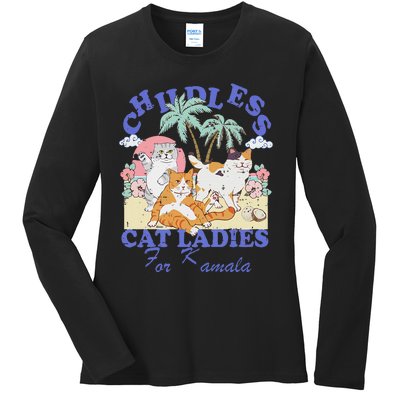 Childless Cat Lady For Kamala Harris 2024 Election Funny Cat Love Ladies Long Sleeve Shirt