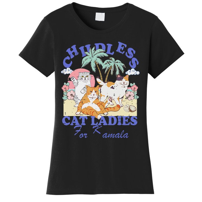 Childless Cat Lady For Kamala Harris 2024 Election Funny Cat Love Women's T-Shirt