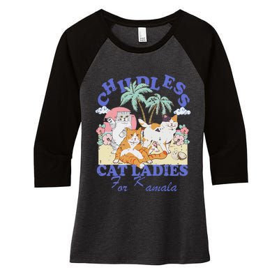 Childless Cat Lady For Kamala Harris 2024 Election Funny Cat Love Women's Tri-Blend 3/4-Sleeve Raglan Shirt