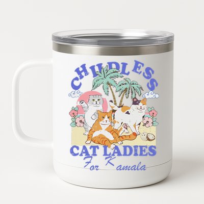 Childless Cat Lady For Kamala Harris 2024 Election Funny Cat Love 12 oz Stainless Steel Tumbler Cup