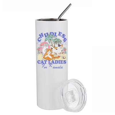 Childless Cat Lady For Kamala Harris 2024 Election Funny Cat Love Stainless Steel Tumbler