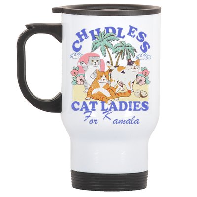 Childless Cat Lady For Kamala Harris 2024 Election Funny Cat Love Stainless Steel Travel Mug