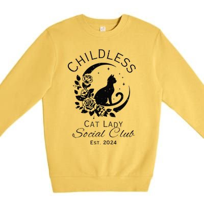 Childless Cat Lady Social Club Meme Cat Kamala Harris 2024 Gift Premium Crewneck Sweatshirt