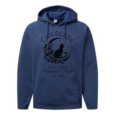 Childless Cat Lady Social Club Meme Cat Kamala Harris 2024 Gift Performance Fleece Hoodie