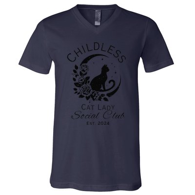 Childless Cat Lady Social Club Meme Cat Kamala Harris 2024 Gift V-Neck T-Shirt