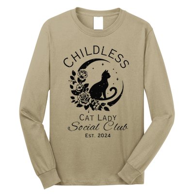 Childless Cat Lady Social Club Meme Cat Kamala Harris 2024 Gift Long Sleeve Shirt