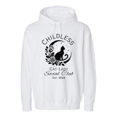 Childless Cat Lady Social Club Meme Cat Kamala Harris 2024 Gift Garment-Dyed Fleece Hoodie