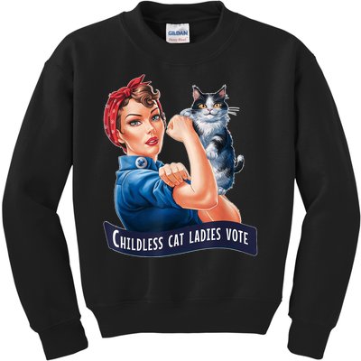 Childless Cat Ladies Vote Rosie The Riveter Kids Sweatshirt